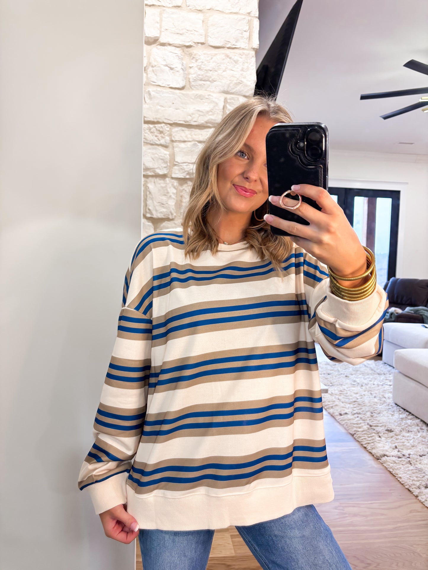 Stripe Crew Neck Pullover Top