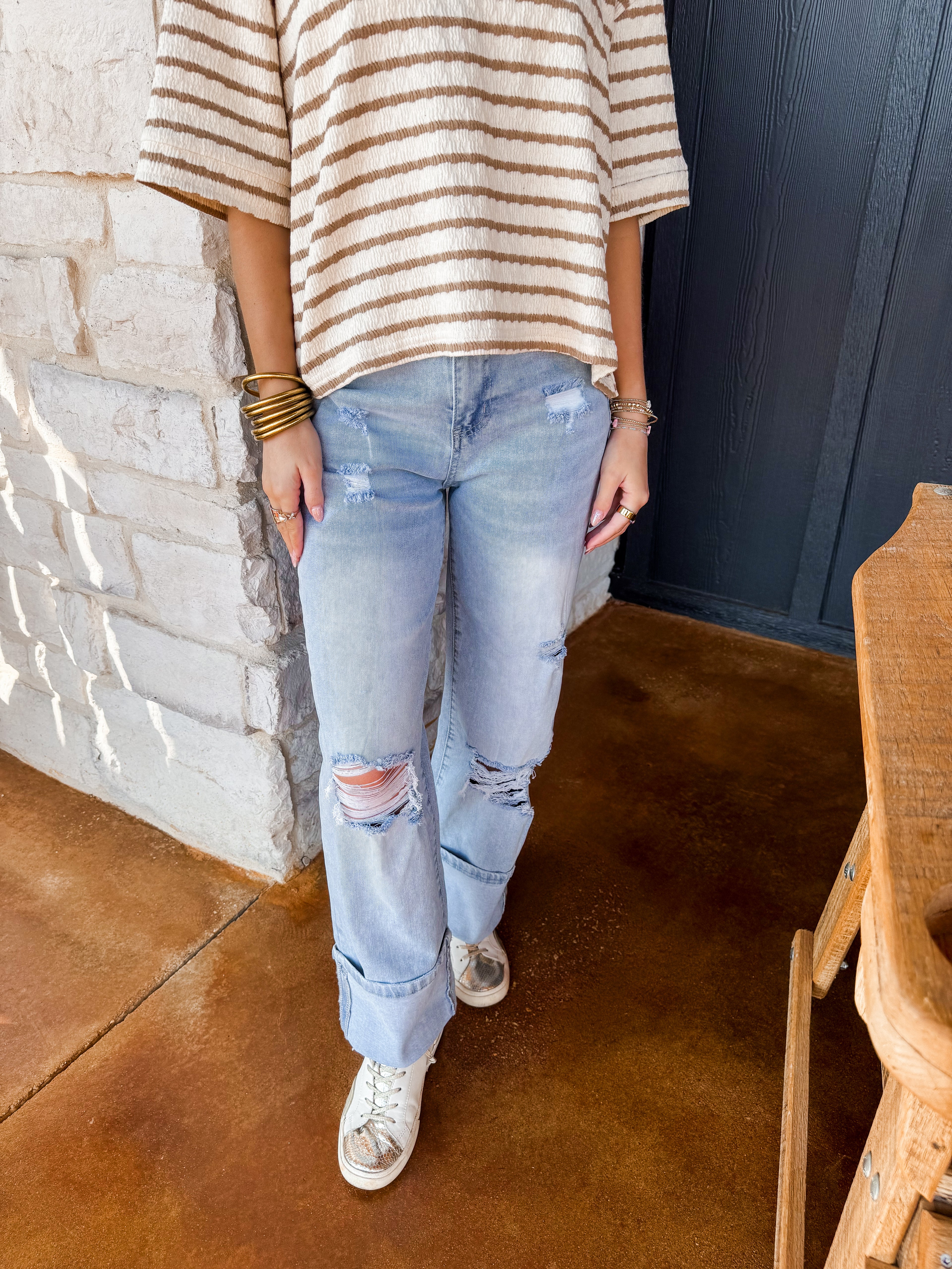 Light Wash Distressed Flare Jeans