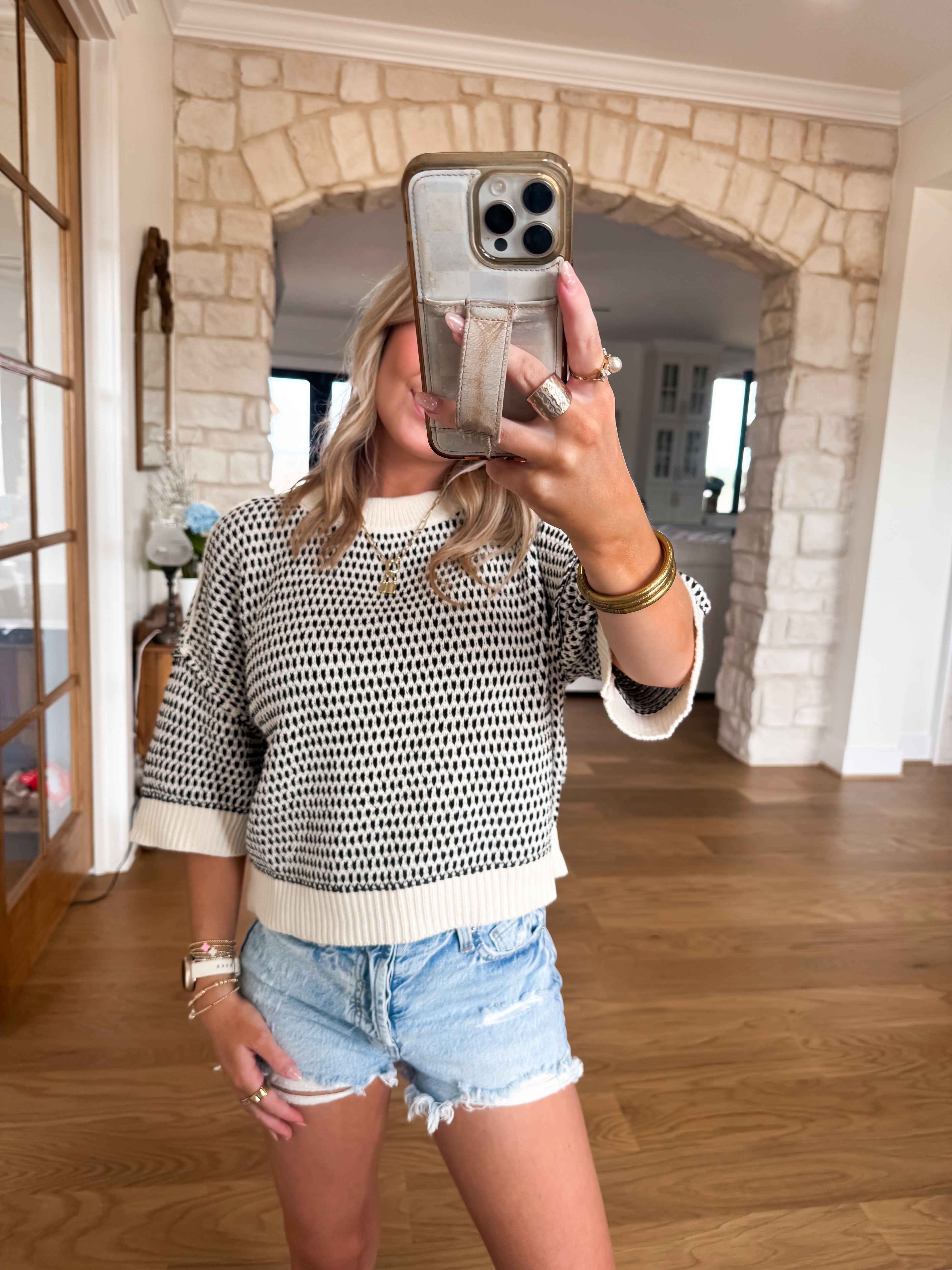 Striped Black and White Cream Top