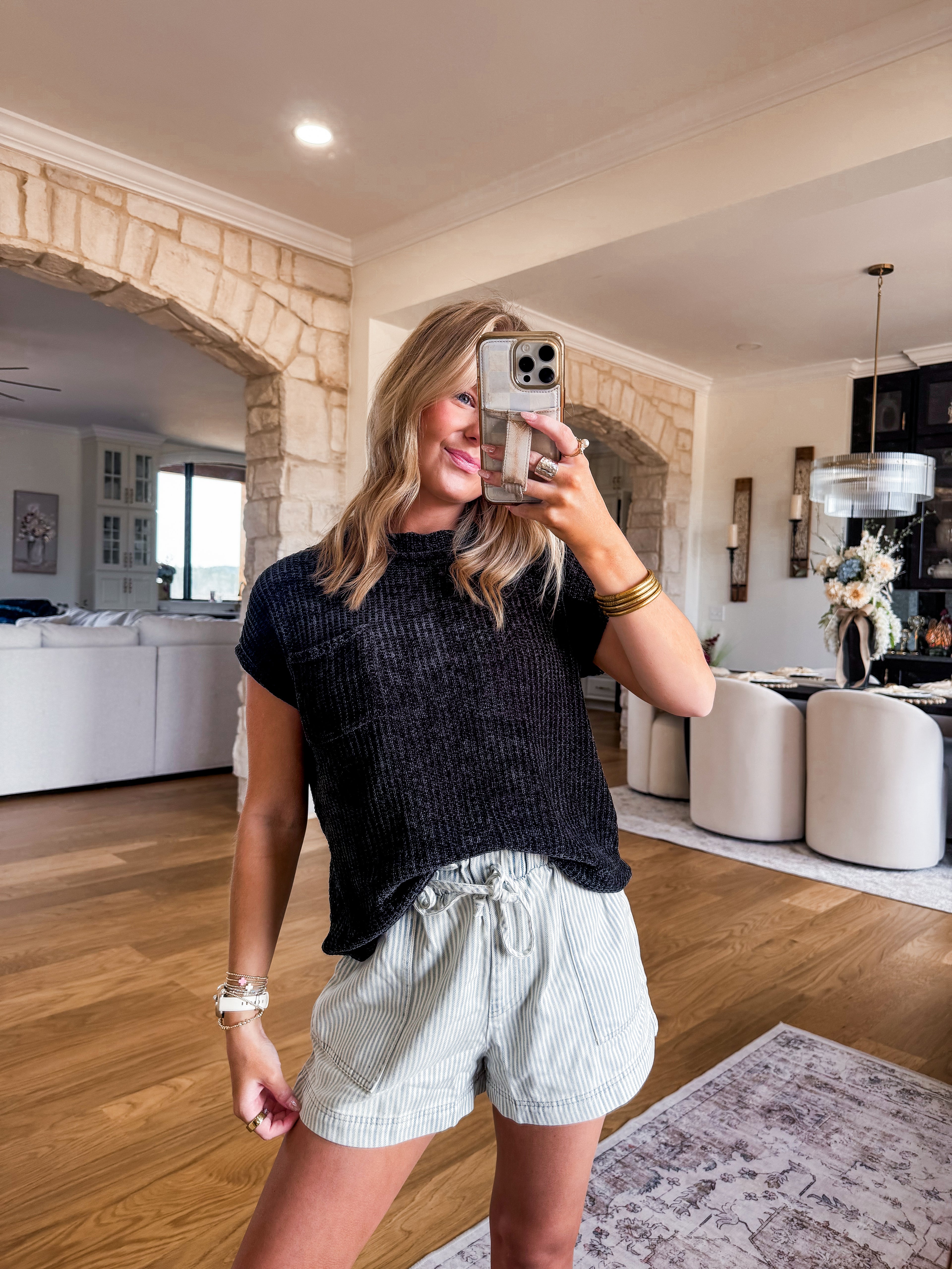 Chenille Waffle Short Sleeve Sweater