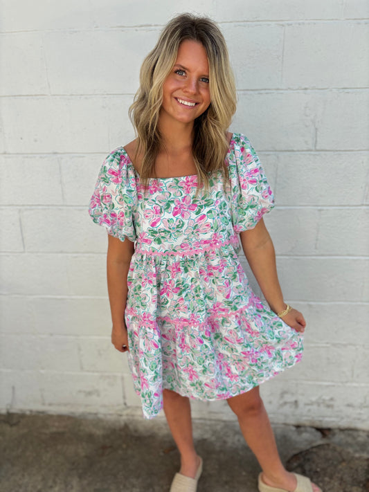 Floral Scallop Trim Dress
