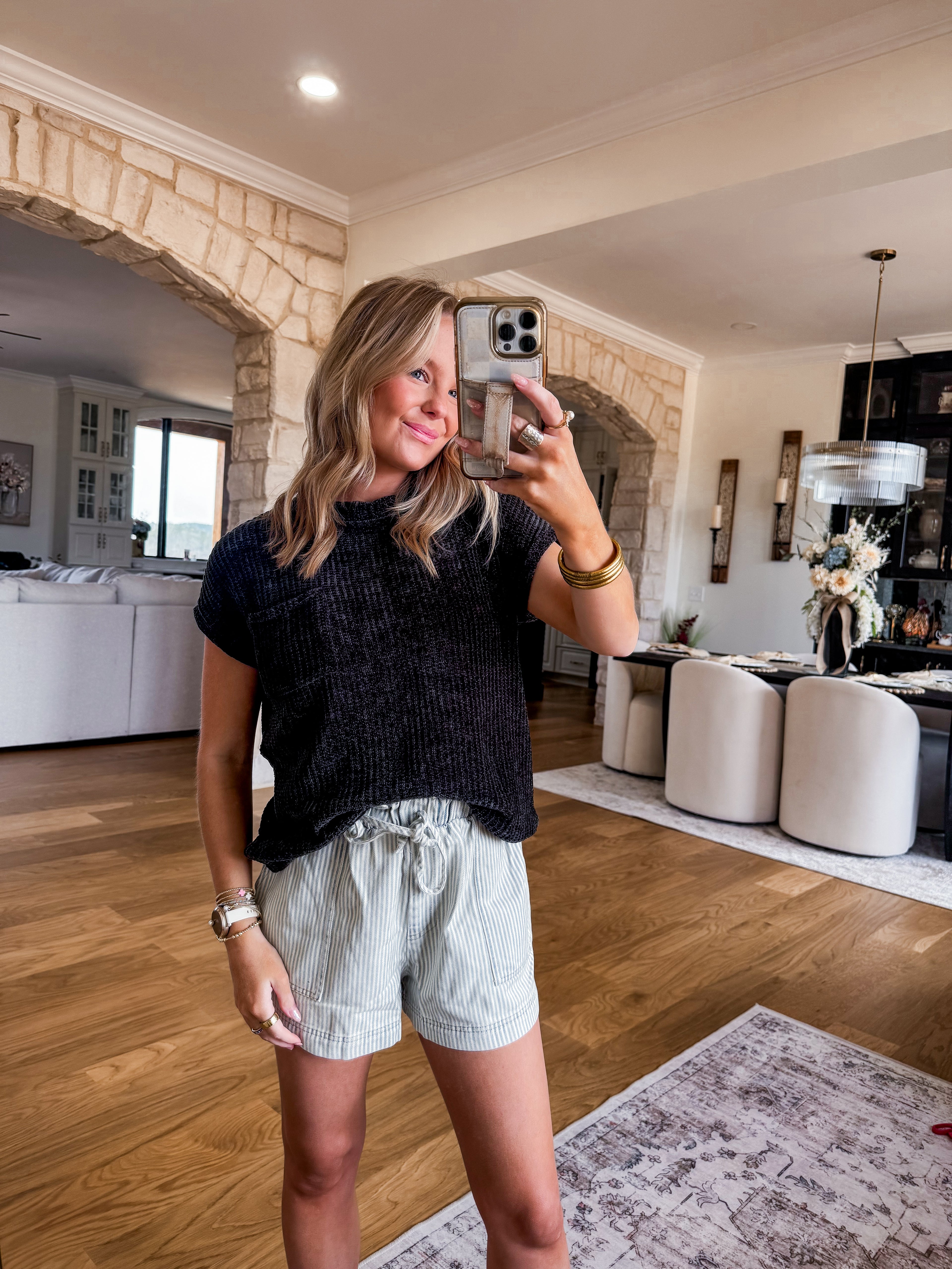 Chenille Waffle Short Sleeve Sweater