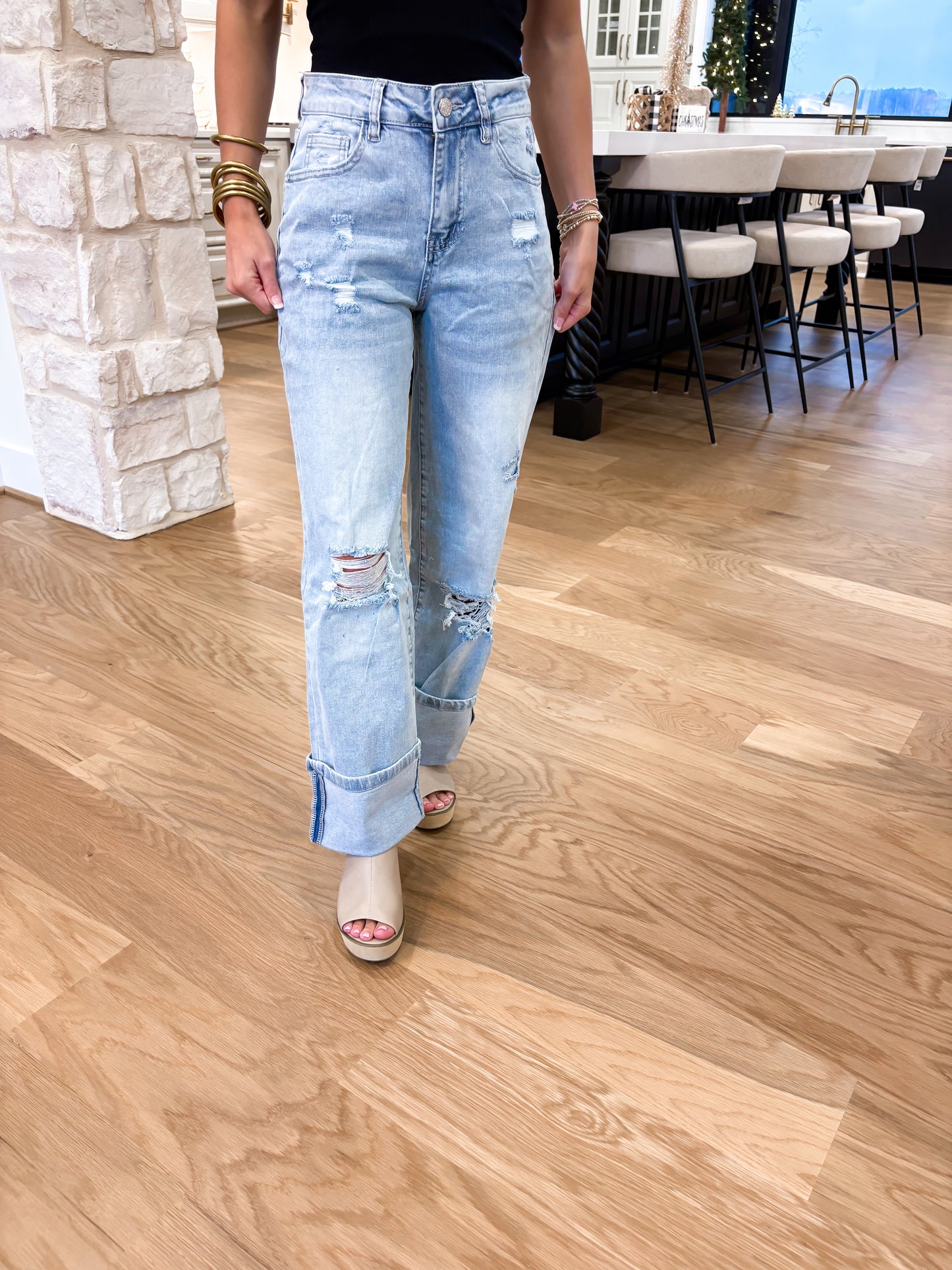 Light Wash Distressed Flare Jeans