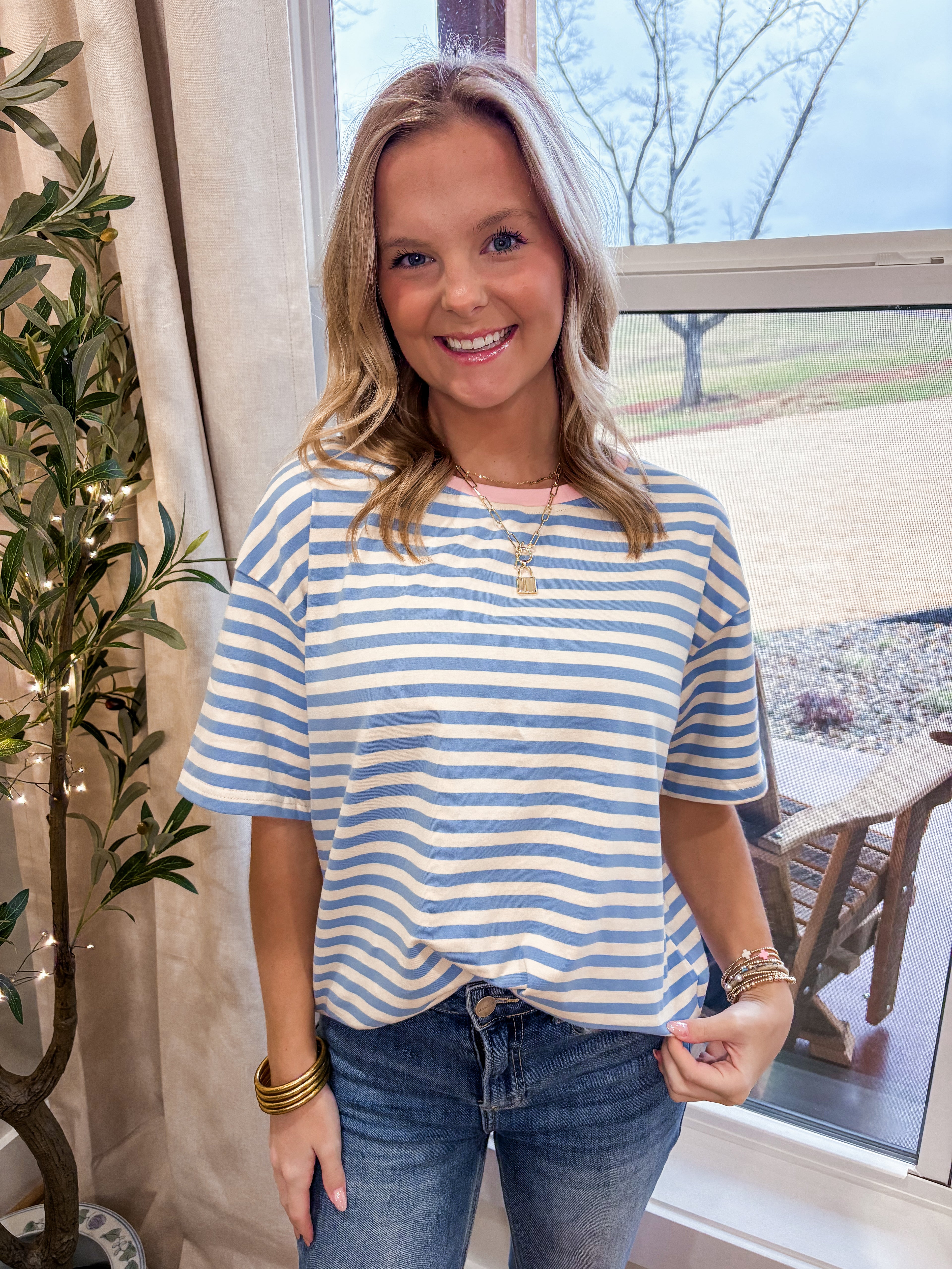 Blue Striped Top