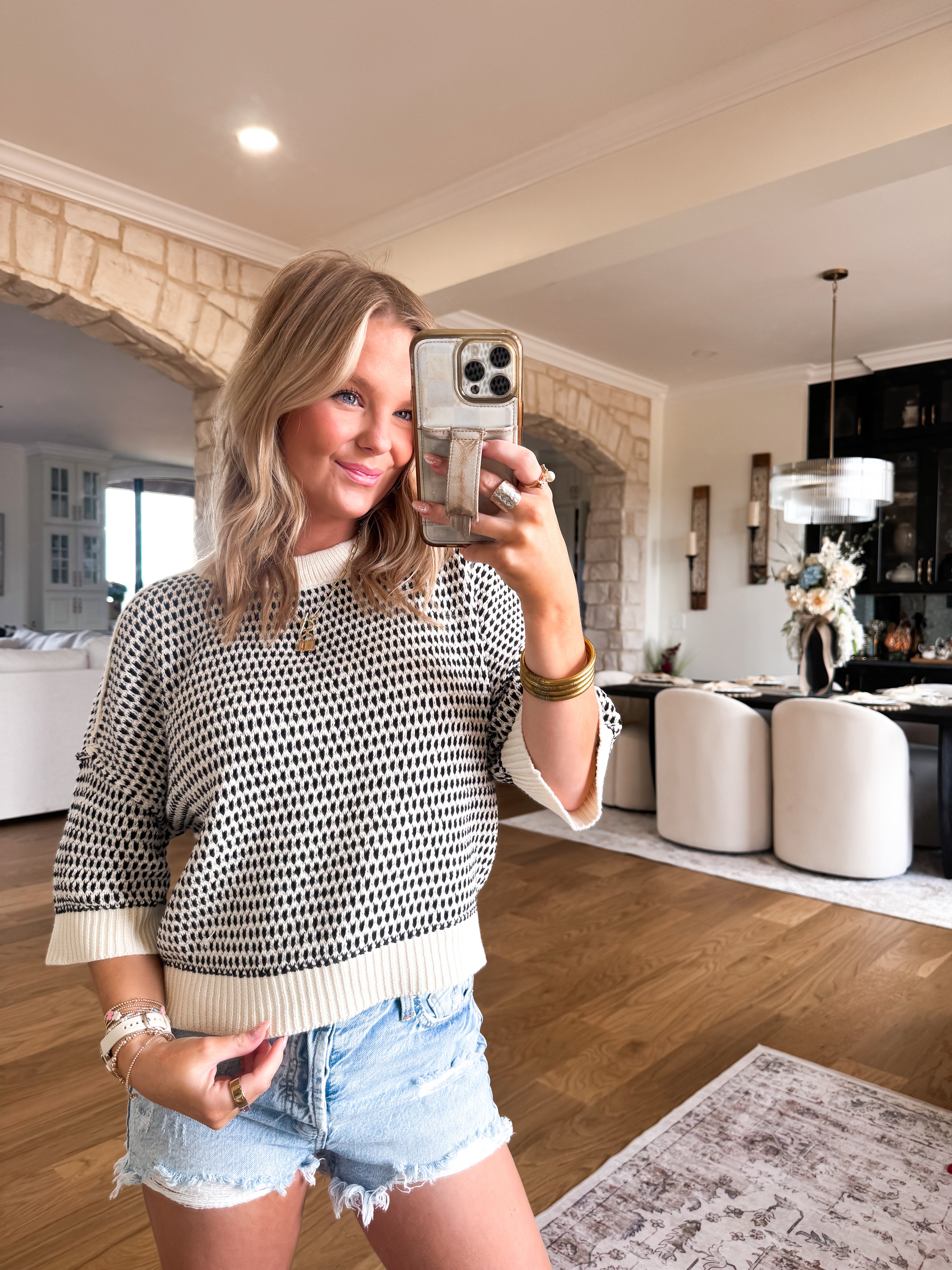 Striped Black and White Cream Top