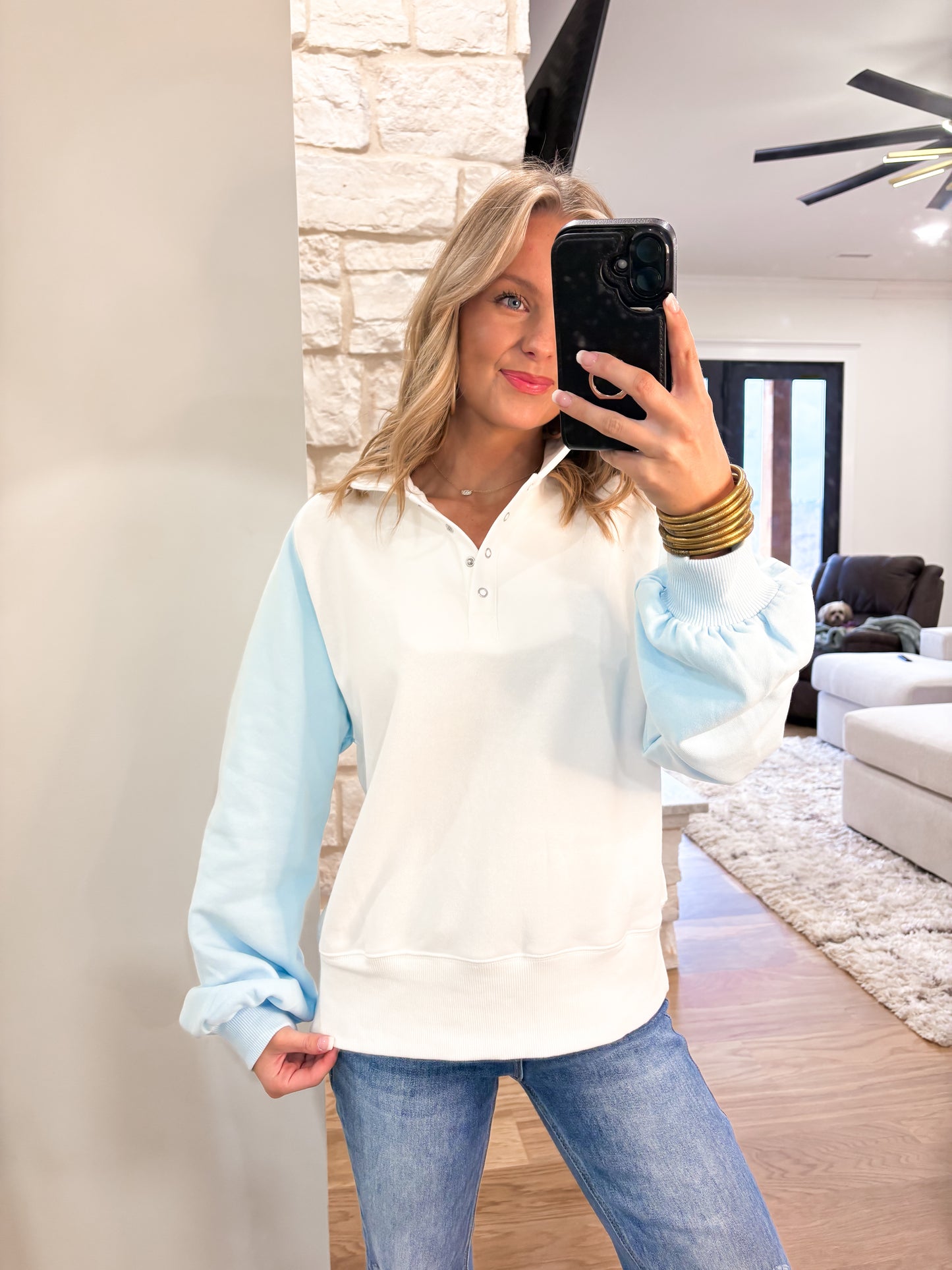 Color-Block Snap Pullover