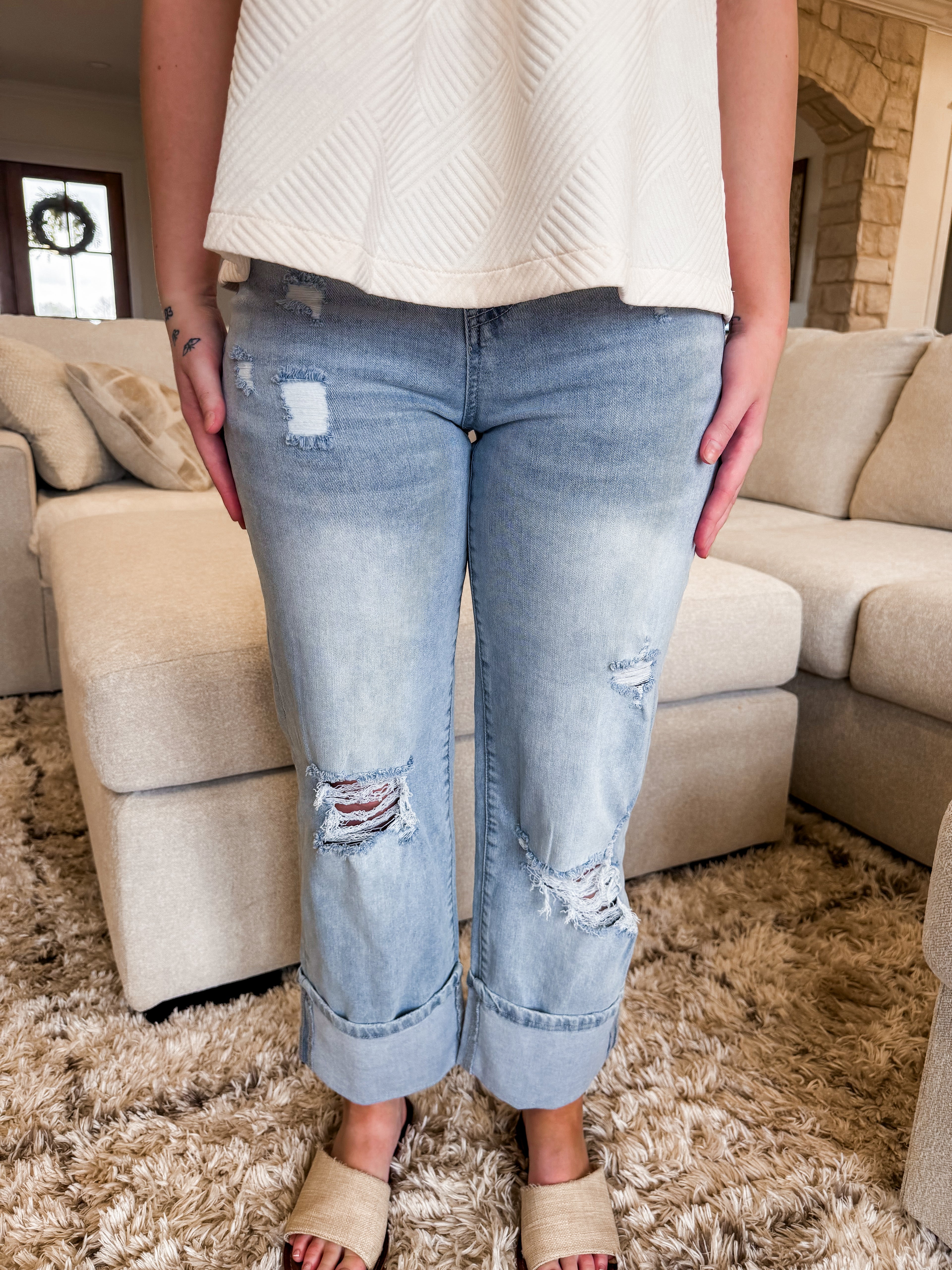Light Wash Distressed Flare Jeans