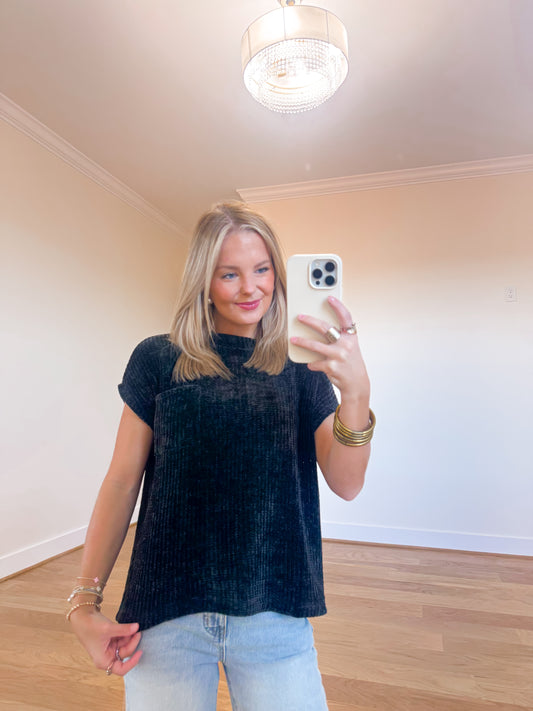 Chenille Waffle Short Sleeve Sweater