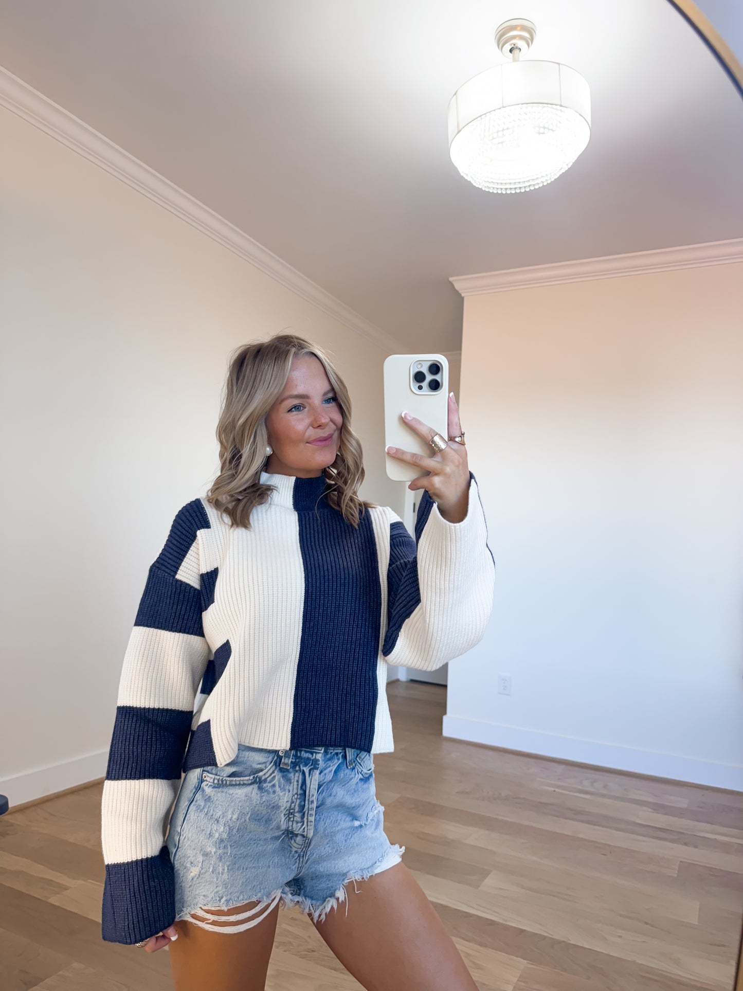 Color Block Mock Turtleneck Sweater