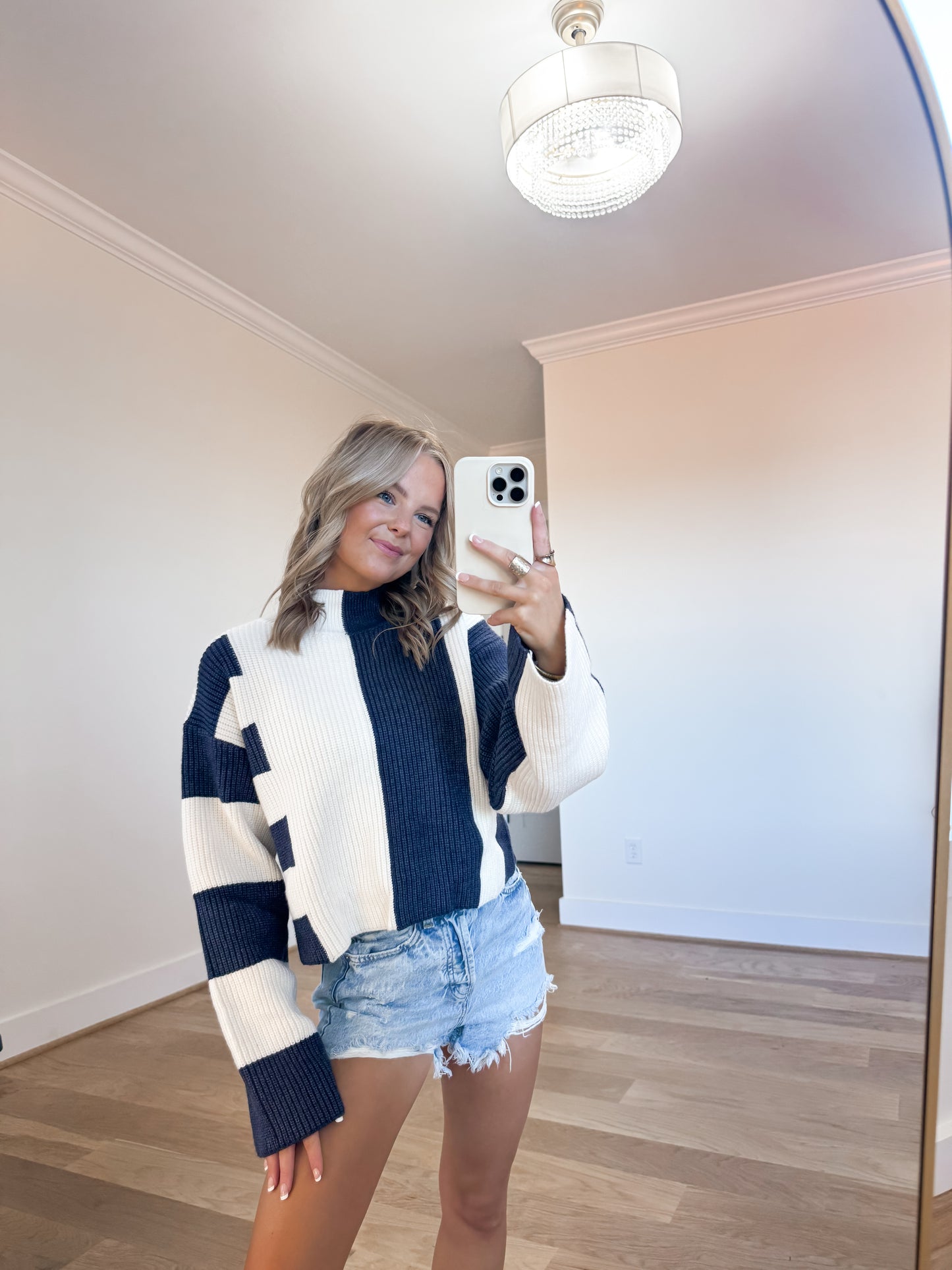 Color Block Mock Turtleneck Sweater