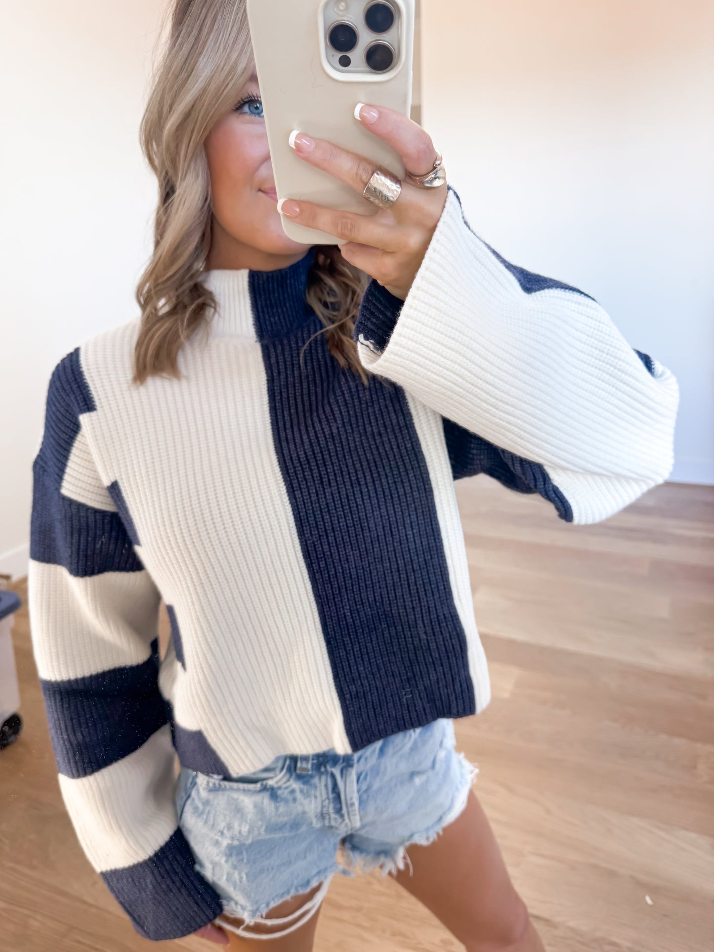 Color Block Mock Turtleneck Sweater