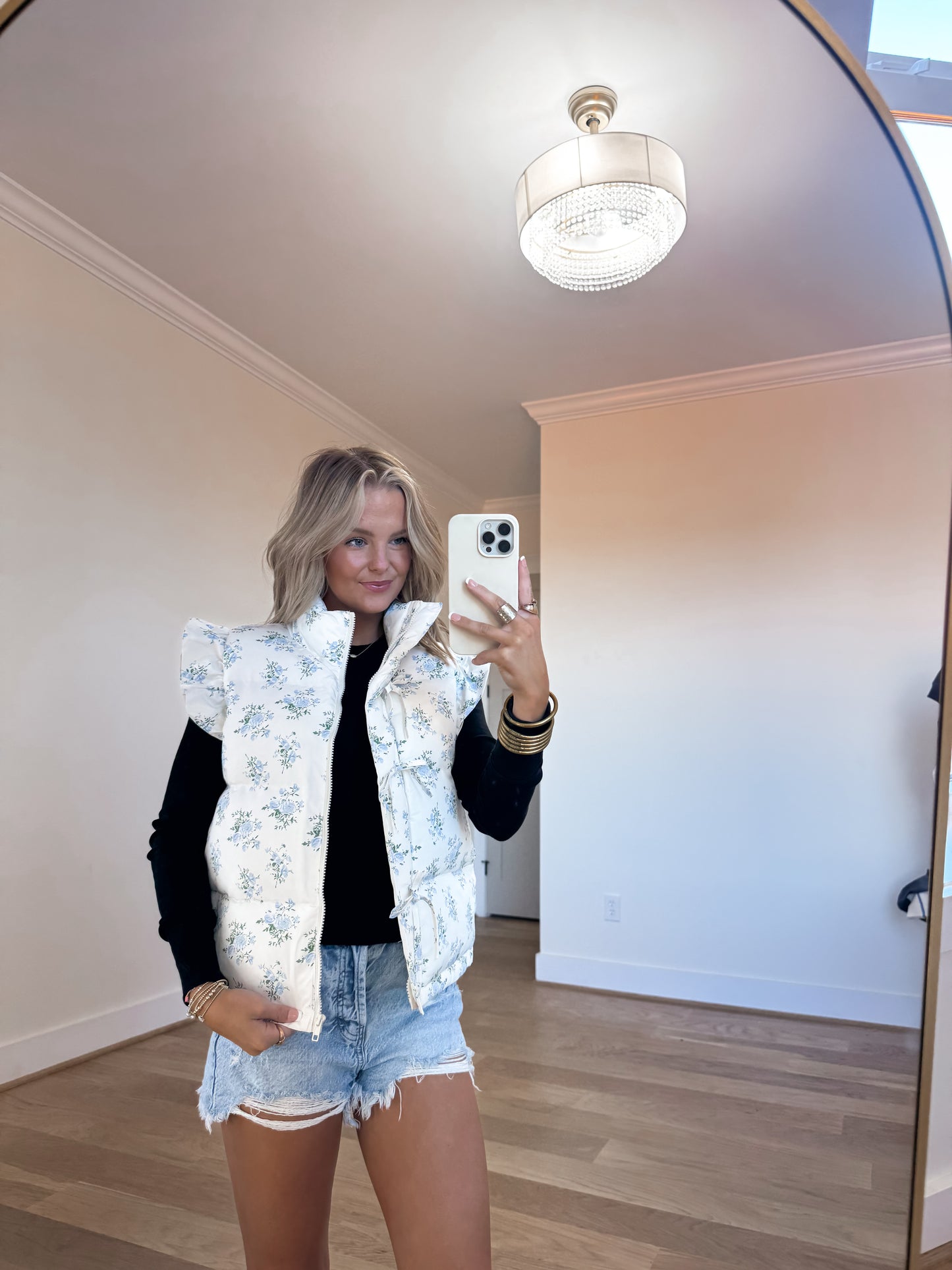 Bow Ruffle Sleeve Puffer Vest