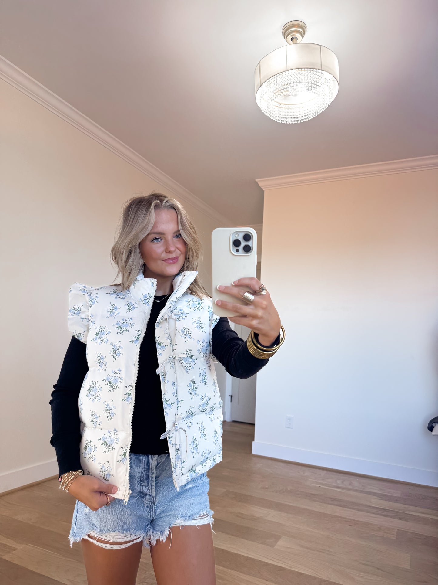 Bow Ruffle Sleeve Puffer Vest